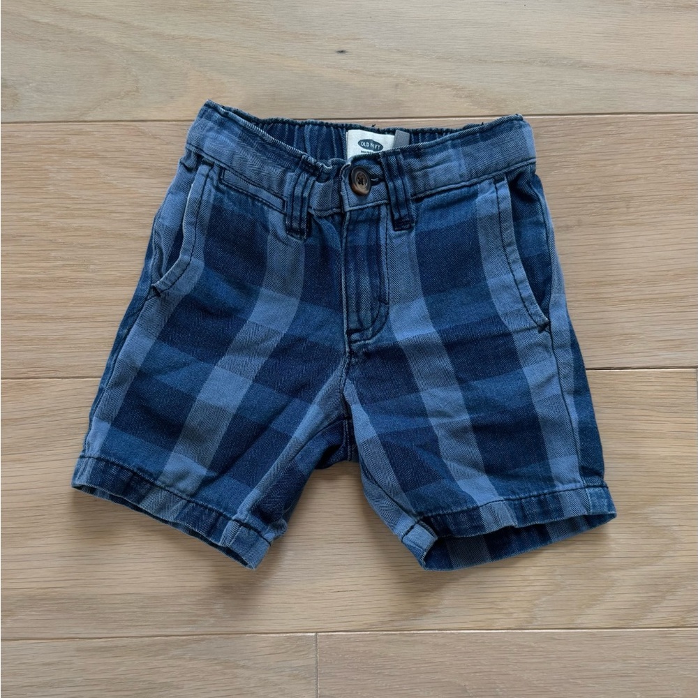Old Navy toddler boy plaid blue shorts size 18-24 months